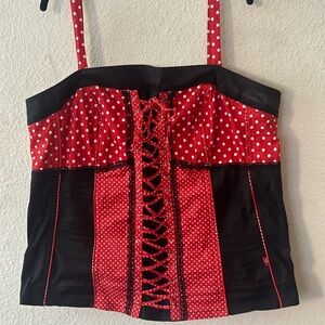 Tripp NYC Red and Black Lace-Up Polka Dot Corset RARE NWT SIZE 3X